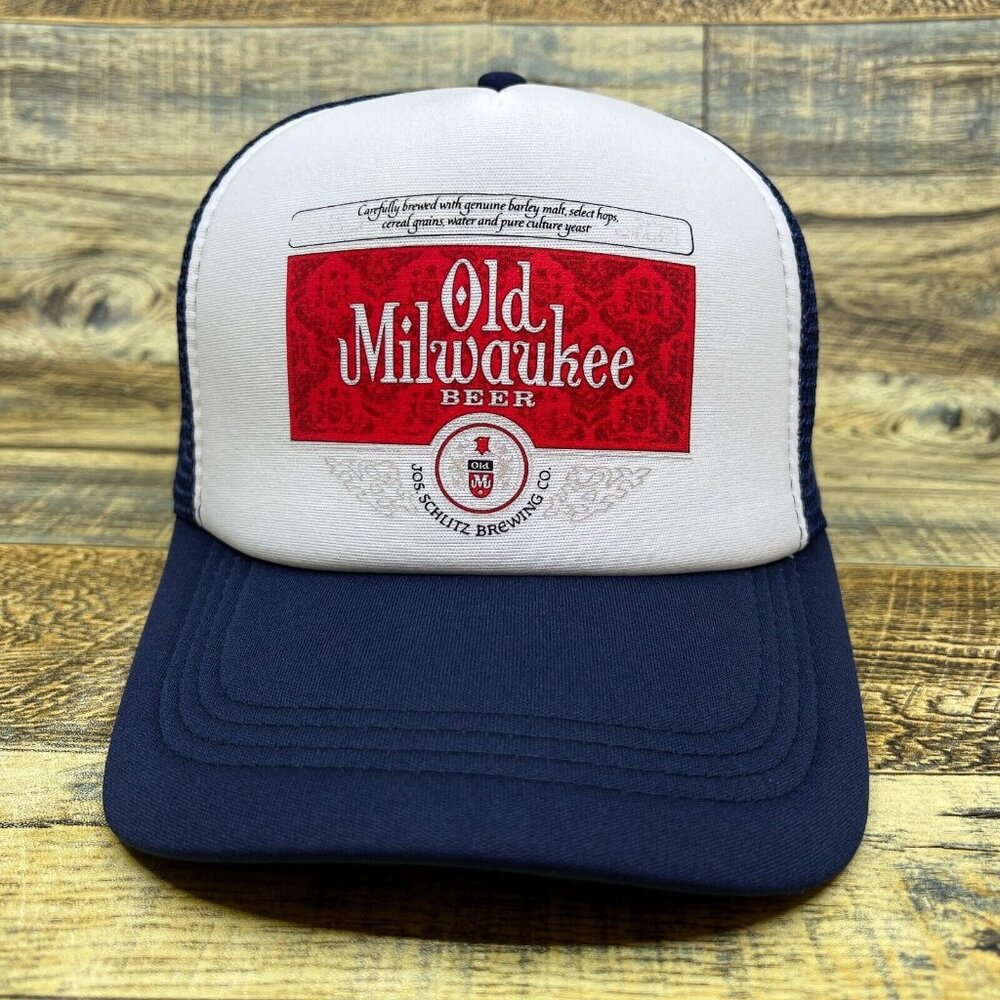 Defunct Old Milwaukee Beer Label Unisex Trucker Hat Navy Snapback Baseball Cap